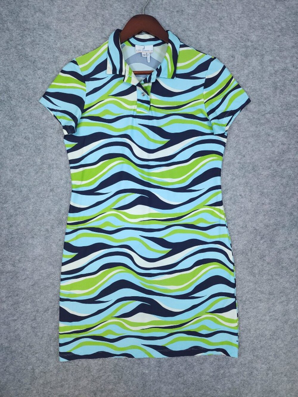 Jude Connally Polo Dress Womens Medium Blue Green Wave Print Sheath Dress USA